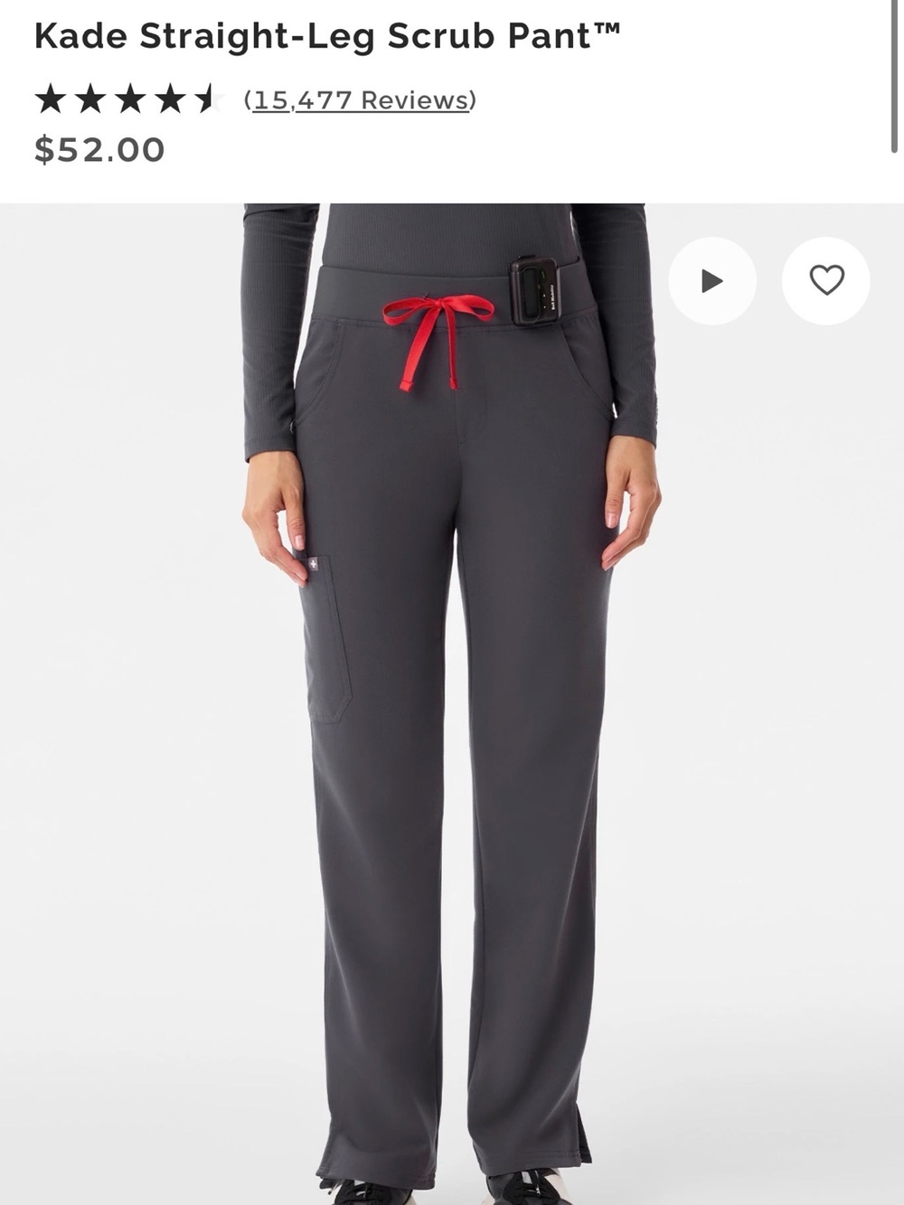 Women’s Figs Kade Charcoal Straight-Leg Scrub Pants with Red Drawstring